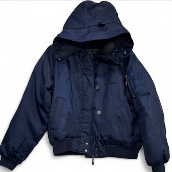 🔵 Vintage Y2K Baby Phat Blue Hooded Bomber Puffer Jacket Size XL - Picture 1 of 13